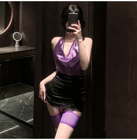 FEE ET MOI - Sexy Secretary Backless Set (Purple - Black)